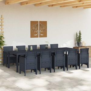 vidaXL Tuin Eet Set met Kussens 11 pcs Antraciet Synthetisch riet