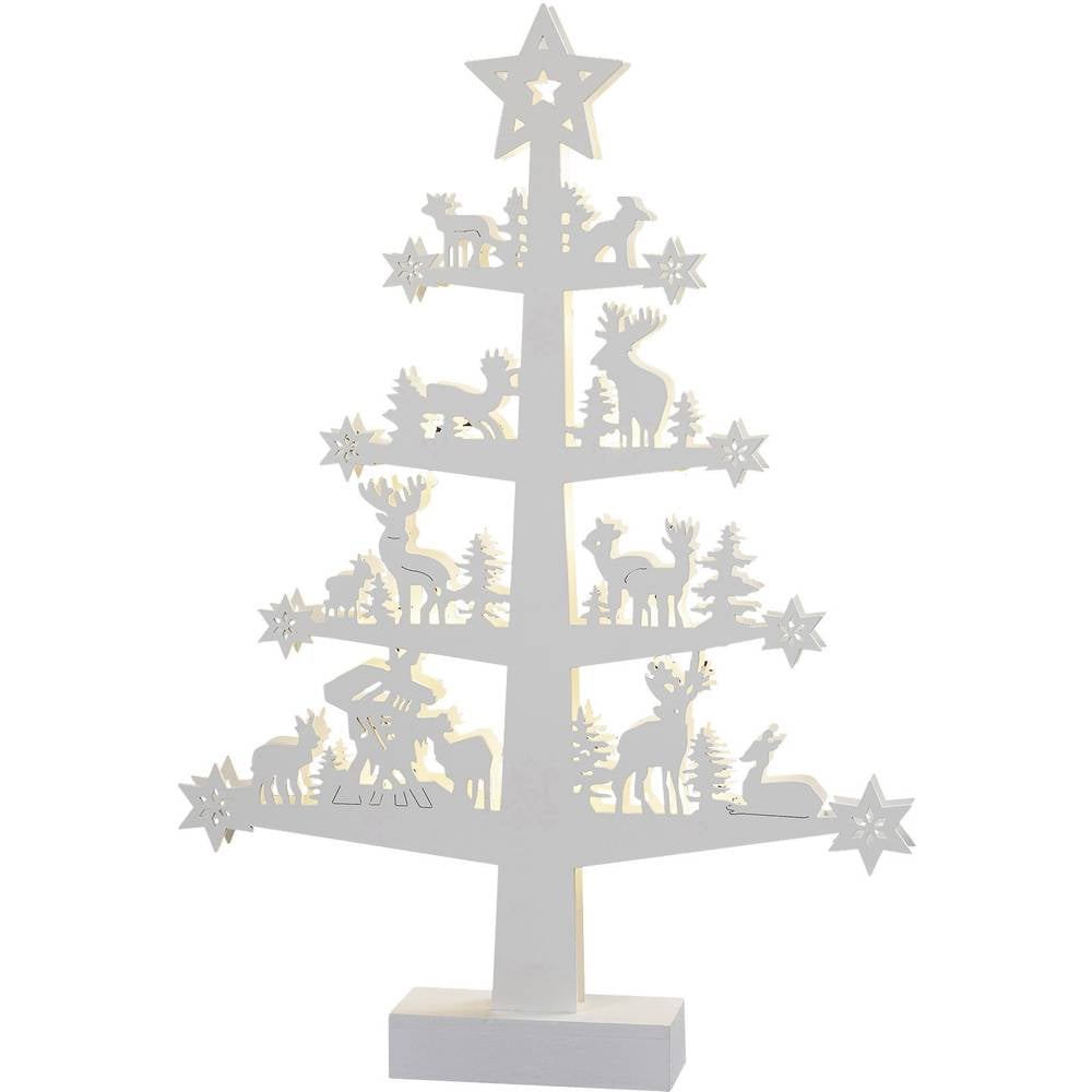 Hellum 522037 Houten figuur Kerstboom met dieren uit het bos Warmwit LED Wit Indirect licht, Timer