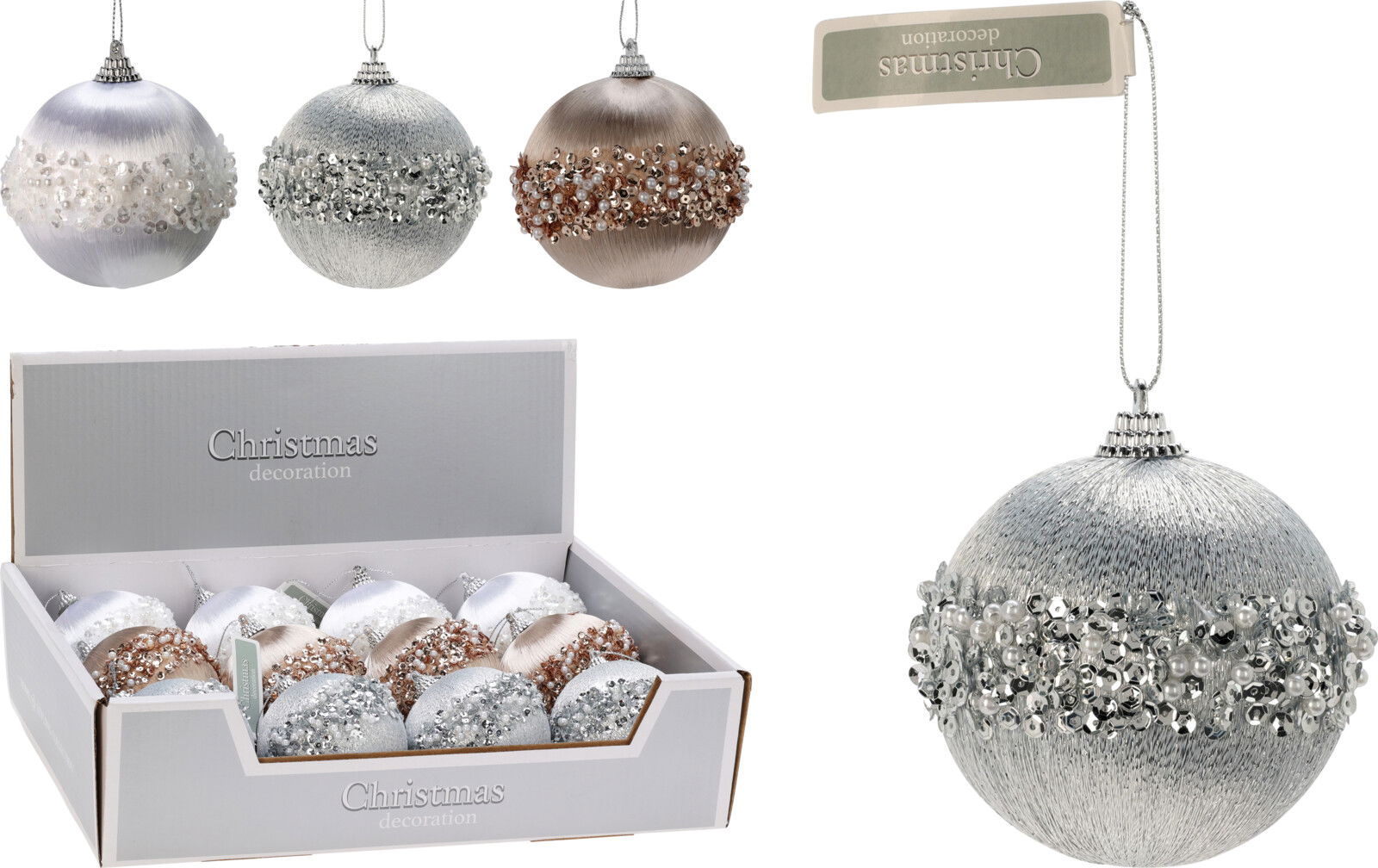 Nampook Kerstbal 80 mm kralen 3ass kleuren  - 