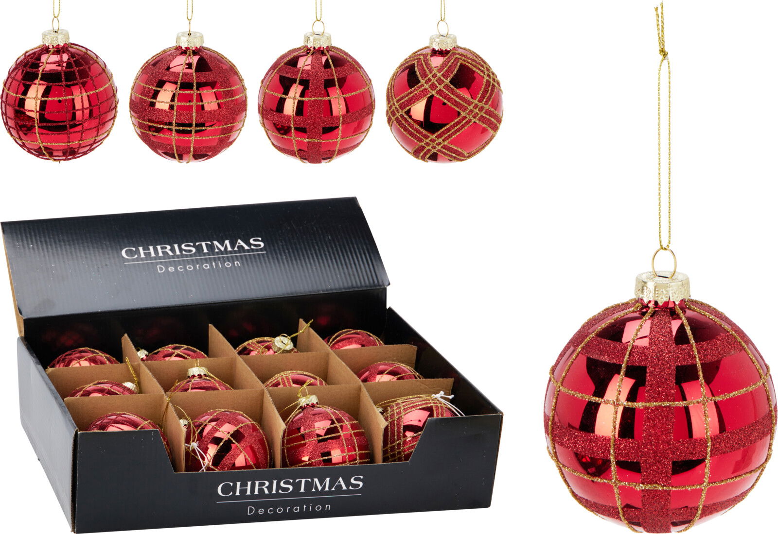 Nampook Kerstbal glas 8 cm 4ass rood  - 