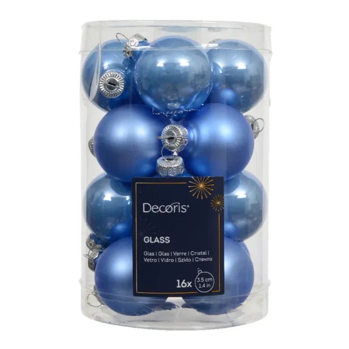 Decoris Kerstbal glas d3,5 cm sky blauw 16 st  - 