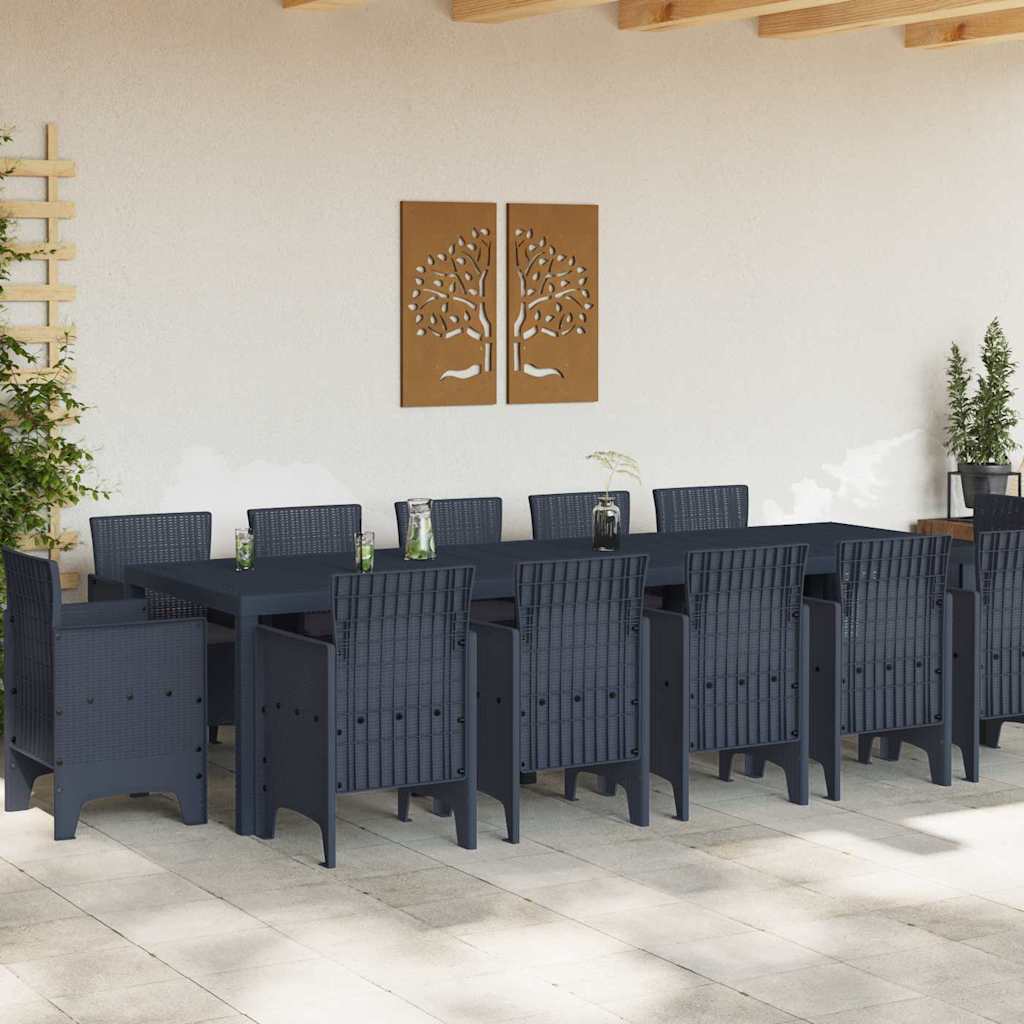 vidaXL Tuin Eet Set met Kussens 13 pcs Antraciet Synthetisch riet