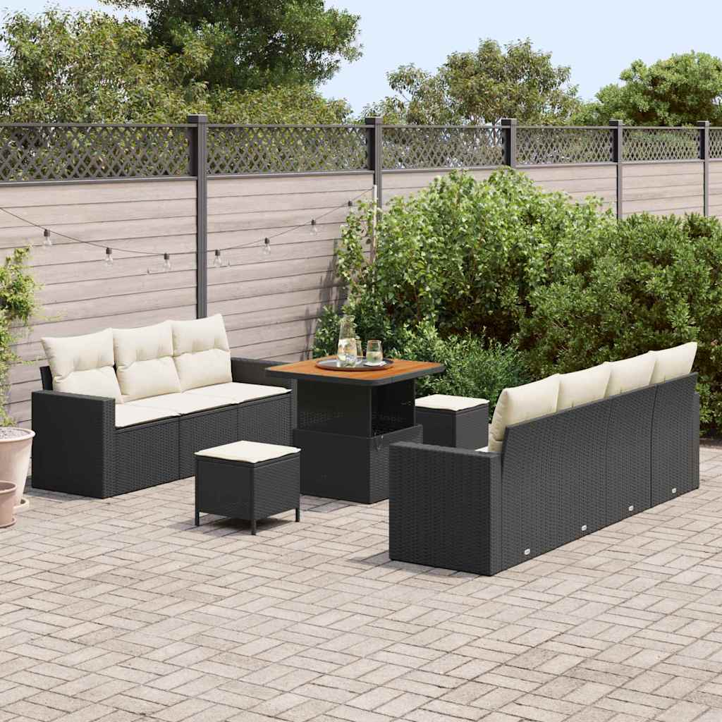 vidaXL Tuin Sofa Set met kussen 10 pcs Zwart poly rattan