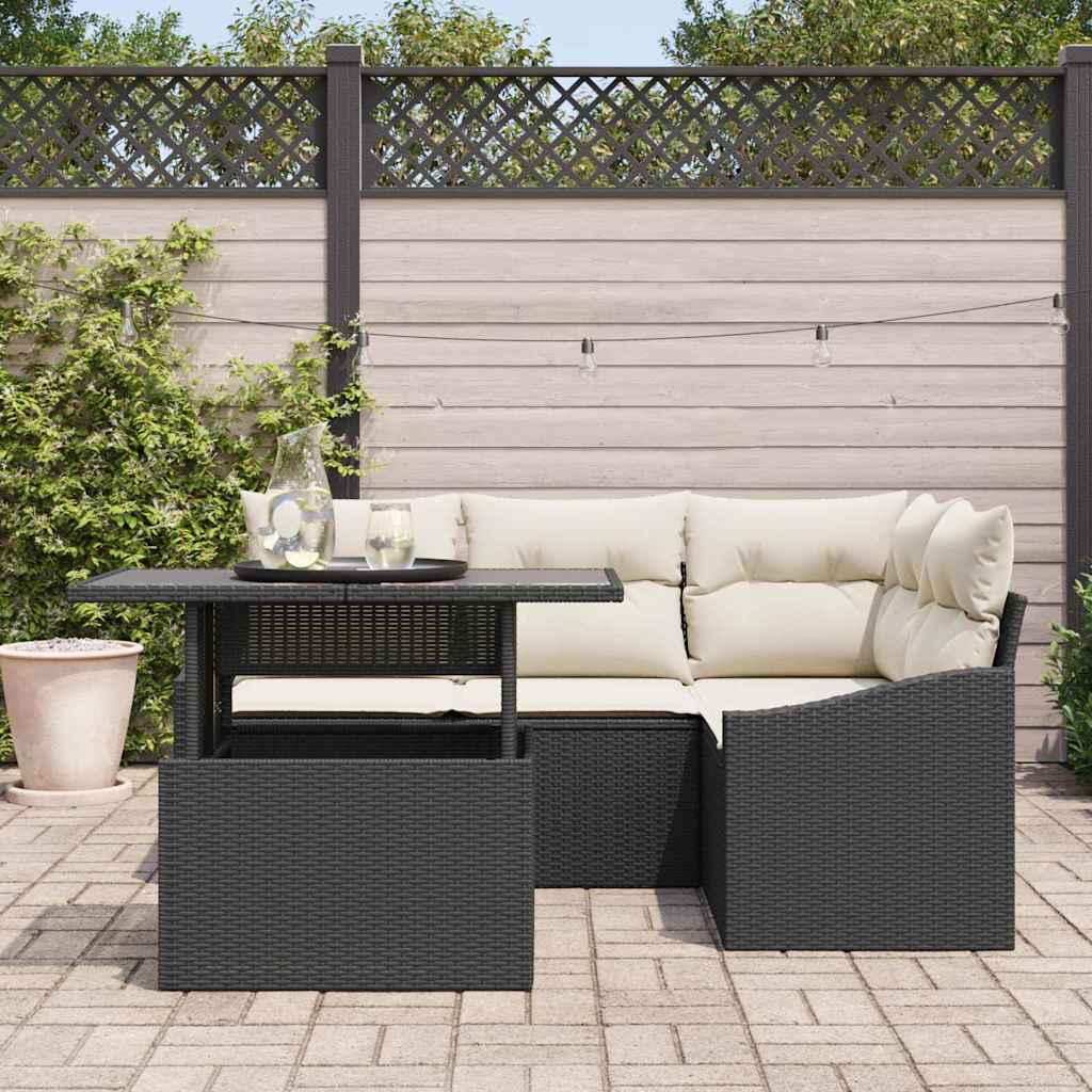 vidaXL Tuin Sofa Set met kussen met opslag 5 pcs Zwart en Crème