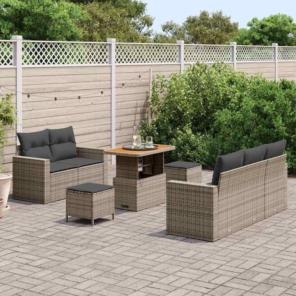 vidaXL Tuin Sofa Set met kussen 8 pcs Grijs poly rattan