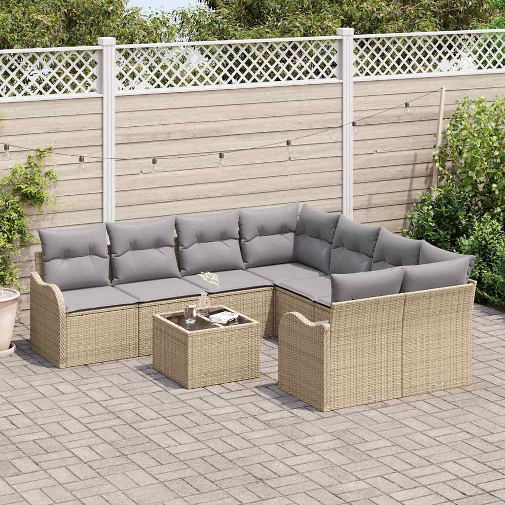 vidaXL Tuin Sofa Set 9 pcs Beige en Grijs Poly Riet en Staal en Glas