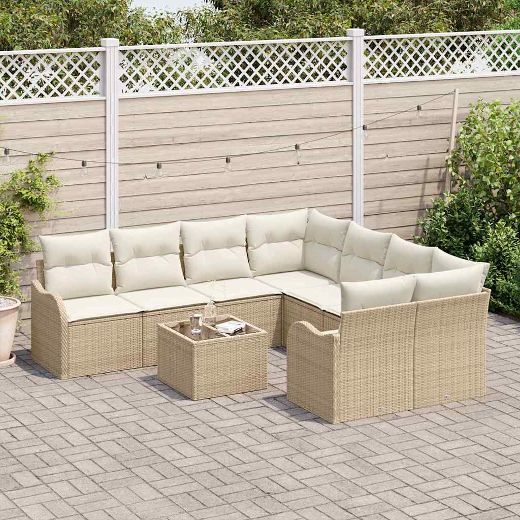vidaXL Tuin Sofa Set 9 pcs Beige en Crème Poly Riet en Staal en Glas