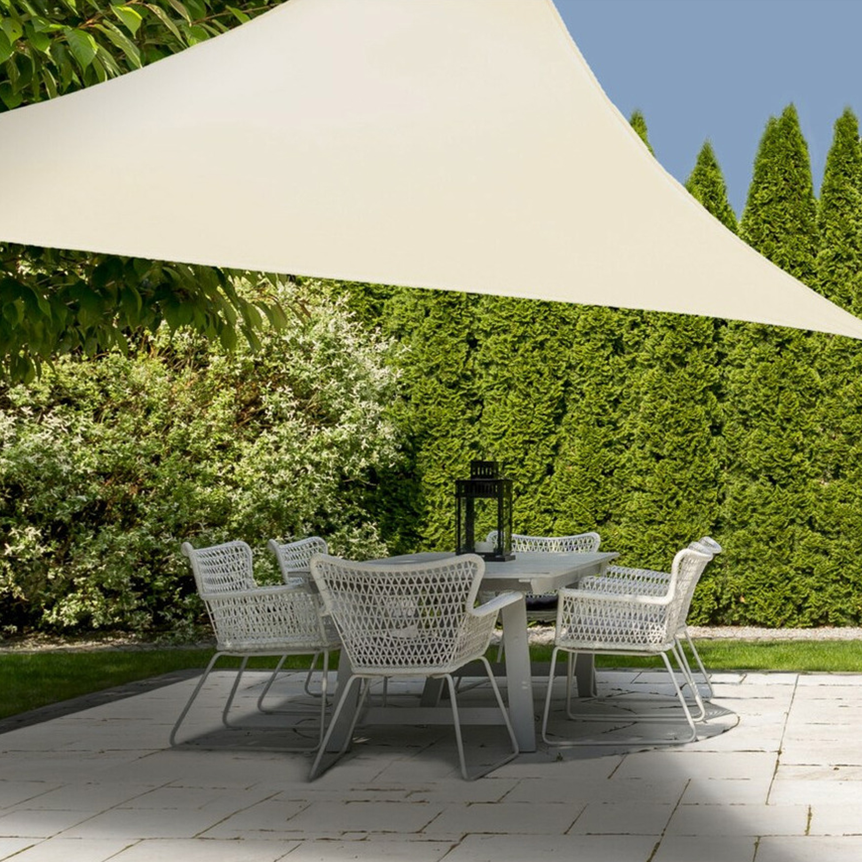 Merkloos Set van 2x stuks schaduwdoeken/zonneschermen driehoek creme wit 3.6 x 3.6 x 3.6 meter -