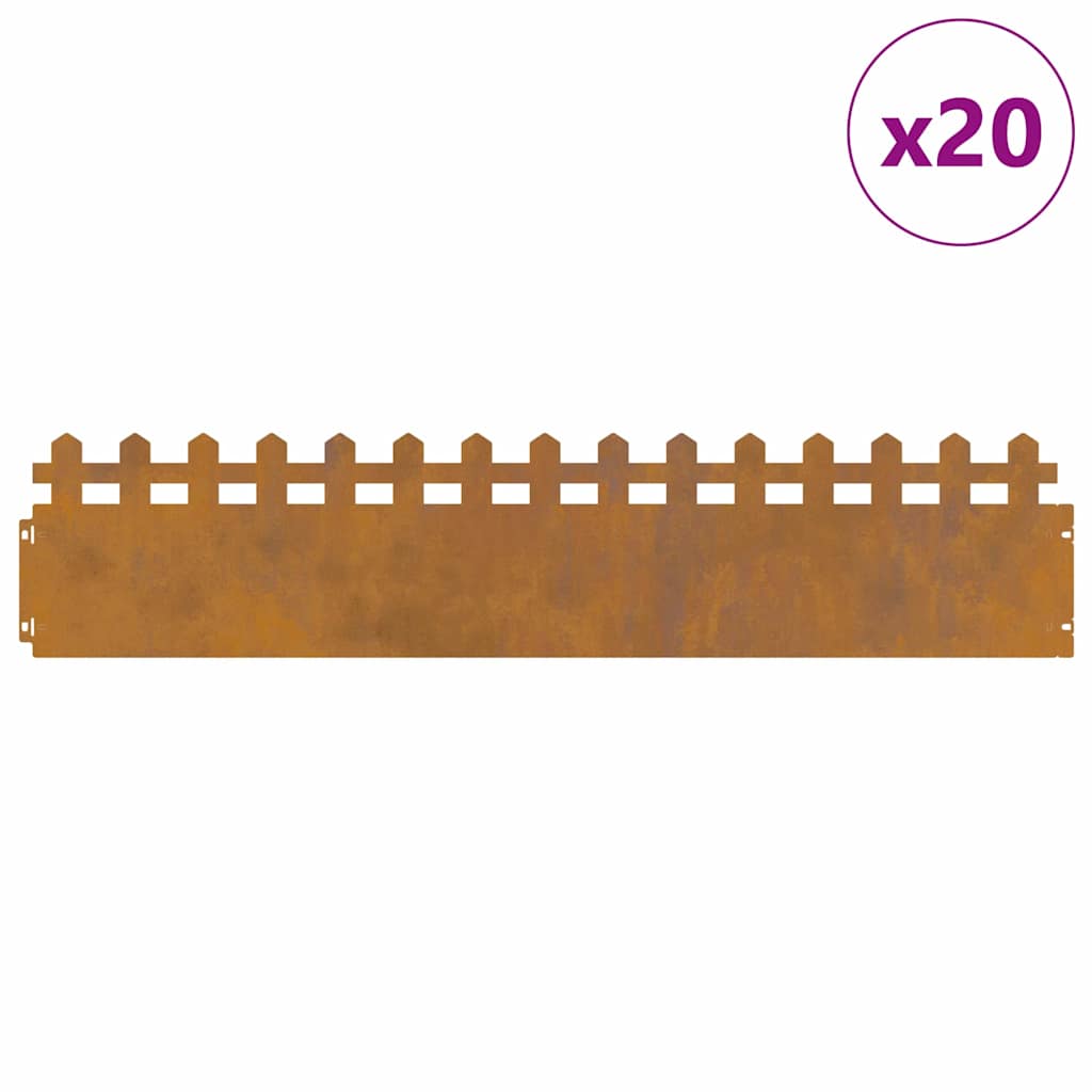 vidaXL Gazonranden 20 pcs Roestig 103 x 0,05 x 22 cm Cortenstaal