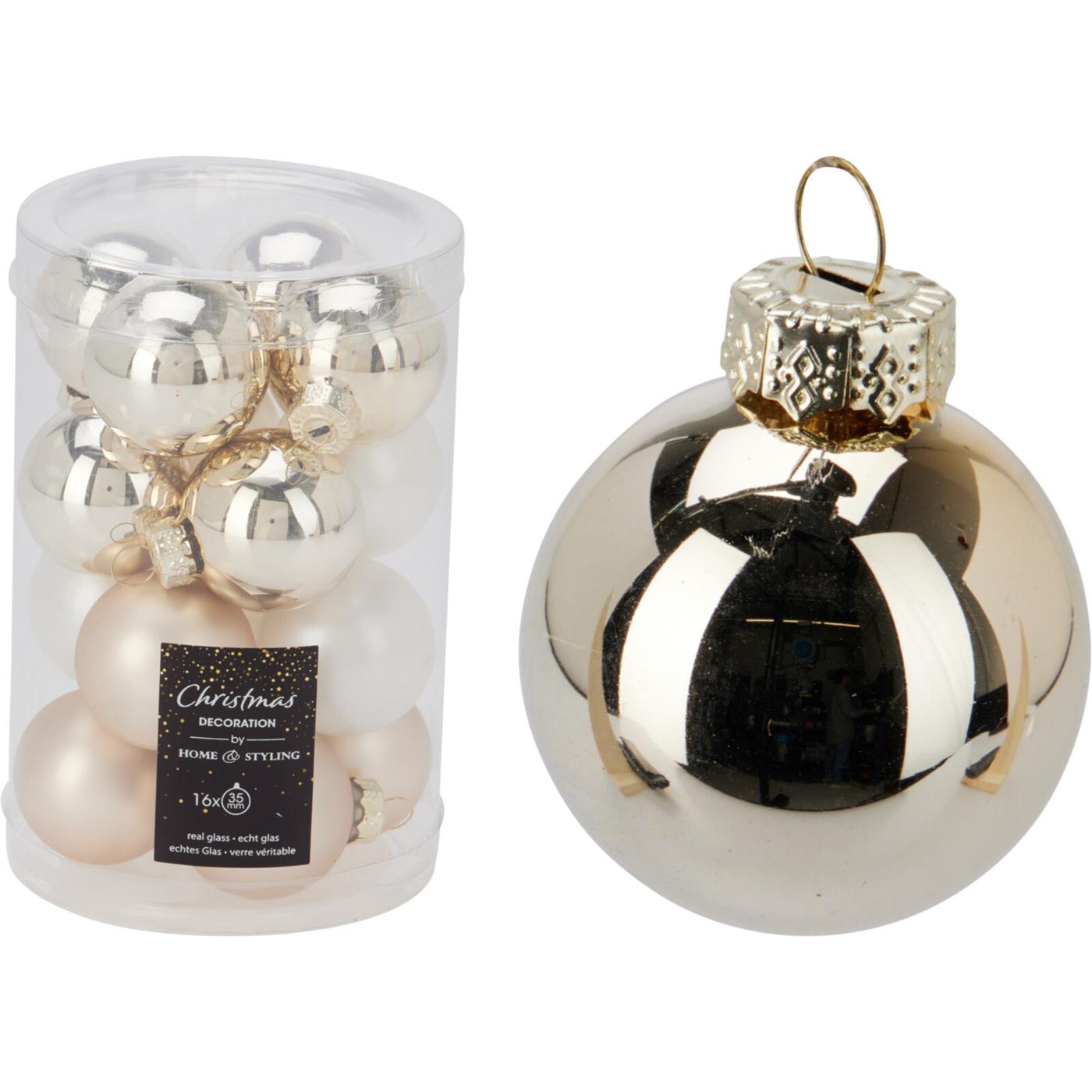 Merkloos Kerstballen champagne mix glas ø3,5cm