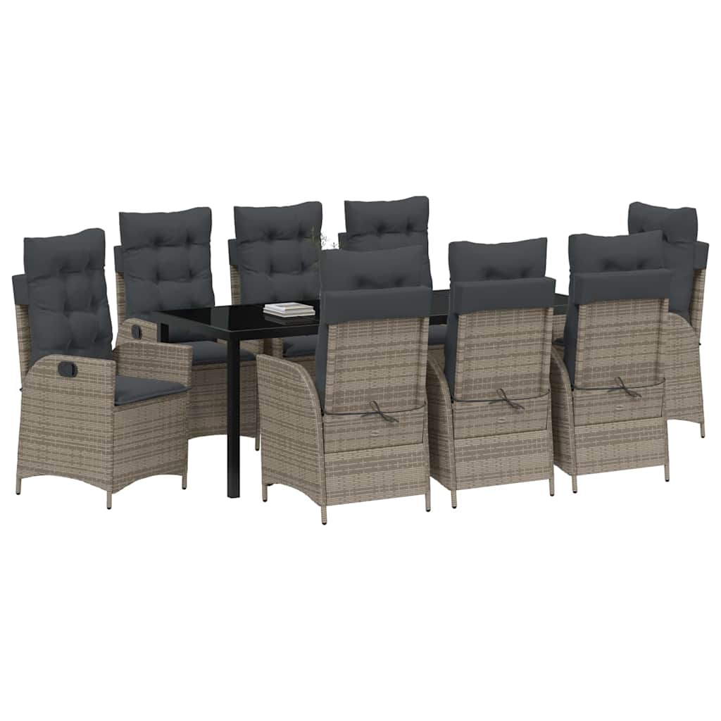 vidaXL Tuin Eetset 9 pcs Grijs poly rattan