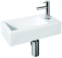 Fonteinset Differnz Helios Rechthoek Rechts 37.5x18.5x9.5cm Keramiek Wit Chroom Toiletkraan Sifon Plug