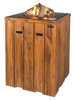 Happy Cocooning Feuertisch Teak-Holz Stehtisch quadratisch grau 760x1000mm