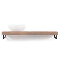 Looox Wood Collection wastafelblad eiken 120 cm solo base shelf - mat zwarte beugels