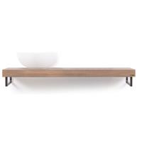 Looox Wood Collection wastafelblad eiken 120 cm solo base shelf - RVS beugels