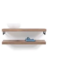 Looox Wood Collection wastafelblad eiken 120 cm duo base shelf - mat zwarte beugels