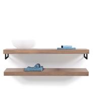 Looox Wood Collection wastafelblad eiken 140 cm duo base shelf - mat zwarte beugels