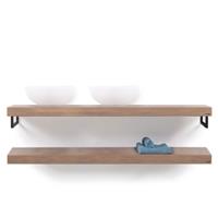 Looox Wood Collection wastafelblad eiken 160 cm duo base shelf - mat zwarte beugels