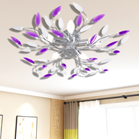 vidaXL Deckenlampe Lila und weiße Blätterranken mit Acryl-Blättern 5x E14 Mehrfarbig