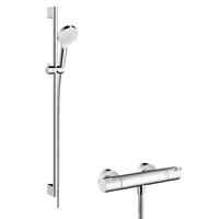 Hansgrohe Ecostat 1001cl thermostaat met glijstang van 90 cm en Crometta Vario-handdouche, wit-chroom