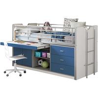 Vipack halfhoogslaper Bonny met uitschuifbaar bureau - blauw - 116x96x207 cm