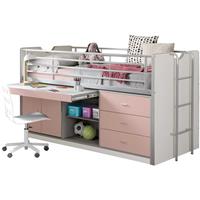 Vipack halfhoogslaper Bonny met uitschuifbaar bureau - roze - 116x96x207 cm