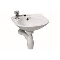 Wastafelset Differnz Hangend Gaia Ovaal 32x28x15cm Keramiek Wit Chroom Toiletkraan Sifon Plug Bevestigingsset