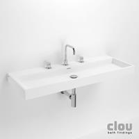 Wastafel Clou Wash Me Rechthoek 110x42x8cm Aluite Wit 7 Voorbewerkte Kraangaten Overloop