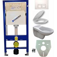 Toiletset  UP100 Duofix + Wiesbaden Neptunus hangend toilet met zitting +  Delta50 bedieningsplaat, wit