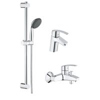 Grohe Start badkraan m. omstel m. koppelingen + wastafelkraan S-size met waste + doucheset met handdouche ?10cm m. 2 standen chroom 23749001