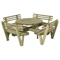 Plus Danmark Picknickset vuren geimpregneerd Kombi rond met rugleuning 237 x 237 x 84 cm