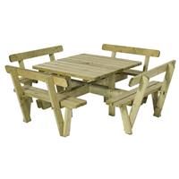 Plus Danmark Picknickset vuren geimpregneerd Kombi vierkant met rugleuning 237 x 237 x 84 cm