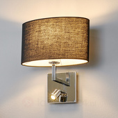 Lampenwelt Zwarte stoffen-wandlamp Karla met LED leeslamp