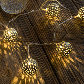 LED deco lichtsnoer metaalballen goudkleurig
