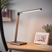 Lampenwelt Metallic-grijze led bureaulamp Kuno, dimmer & USB