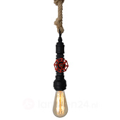 Hanglamp Amarcord E27 zwart gasbuis fitwerk henneptouw industrieel