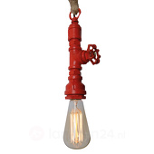 Hanglamp Amarcord E27 rood gasbuis fitwerk henneptouw industrieel