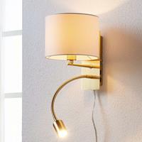 Lampenwelt Messingkleurige wandlamp Florens met LED leeslamp