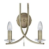 Searchlight Antiek gevormde wandlamp Ascona messing, 2 lichtbr