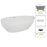BWS Vrijstaand Acryl Ligbad Sandro 180x90x60cm Wit met waste en overloop
