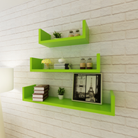 Wandplanken U-vormig MDF zwevend voor boeken/dvd 3 st groen