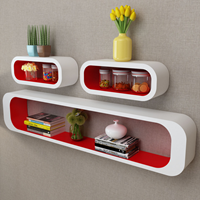 Wandplanken kubus MDF zwevend voor boeken/dvd 3 st wit-rood