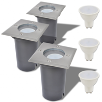 vidaXL Outdoor LED-Bodenleuchten 3 Stk. Quadratisch Silber