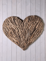 Wanddecoratie hart uit stukjes teakhout 120 cm. FO/H