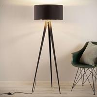 lampenwelt Zwart-gouden vloerlamp Benik met statief look