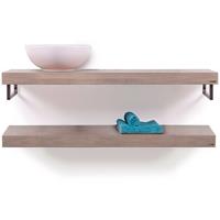 Looox Wood Collection shelf duo 100 cm. handdoekhouder eiken, old grey