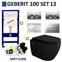 Geberit UP100 Toiletset set13 Idevit Alfa Mat zwart Randloos met Delta drukplaat