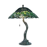 LumiLamp Tafellamp Tiffany Ø 47*58 cm E27/max 2*60W Groen Metaal / glas Complete Tiffany stijl groene glas in lood tafel