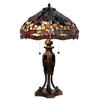 LumiLamp Tafellamp Tiffany Ø 42*64 cm E27/max 2*60W Multi Polyresin / glas Libelle Complete Tiffany stijl blauwe glas