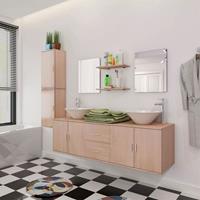 VIDAXL 11-tlg. Badmöbel-set Mit Waschbecken Und Wasserhahn Beige